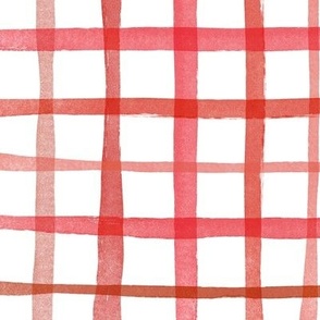 Red Watercolor Plaid (large) || geometric square grid