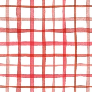 Red Watercolor Plaid (medium) || geometric square grid