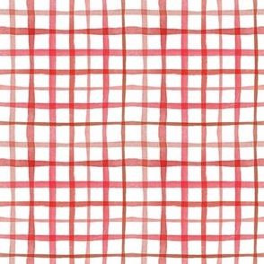 Red Watercolor Plaid (small) || geometric square grid