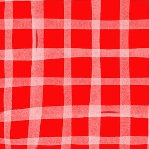 Red White Watercolor Plaid (large) || geometric square grid