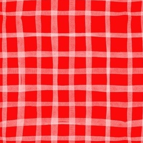 Red White Watercolor Plaid (medium) || geometric square grid