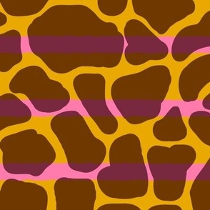 Light Brown on Yellow Giraffe Animal Skin with Horizontal Bright Pink Stripe Overlay Non Directional