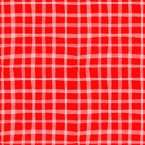 Red White Watercolor Plaid (small) || geometric square grid