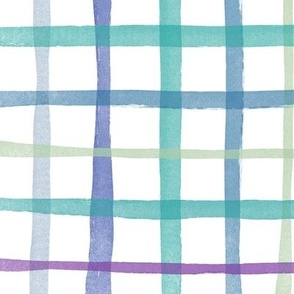 Watercolor  Blue  Green Purple Plaid (large) || geometric square grid