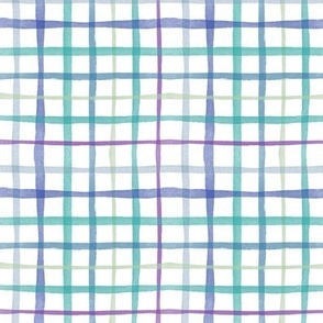 Watercolor  Blue  Green Purple Plaid (small) || geometric square grid