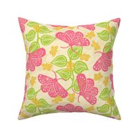 Spring Butterfly Pattern in Pink, Green, and Yellow - Extra Large Scale