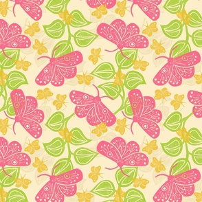 Spring Butterfly Pattern in Pink, Green, and Yellow - Extra Large Scale