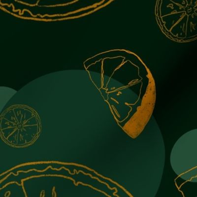 Stamped Oranges on Rich Green