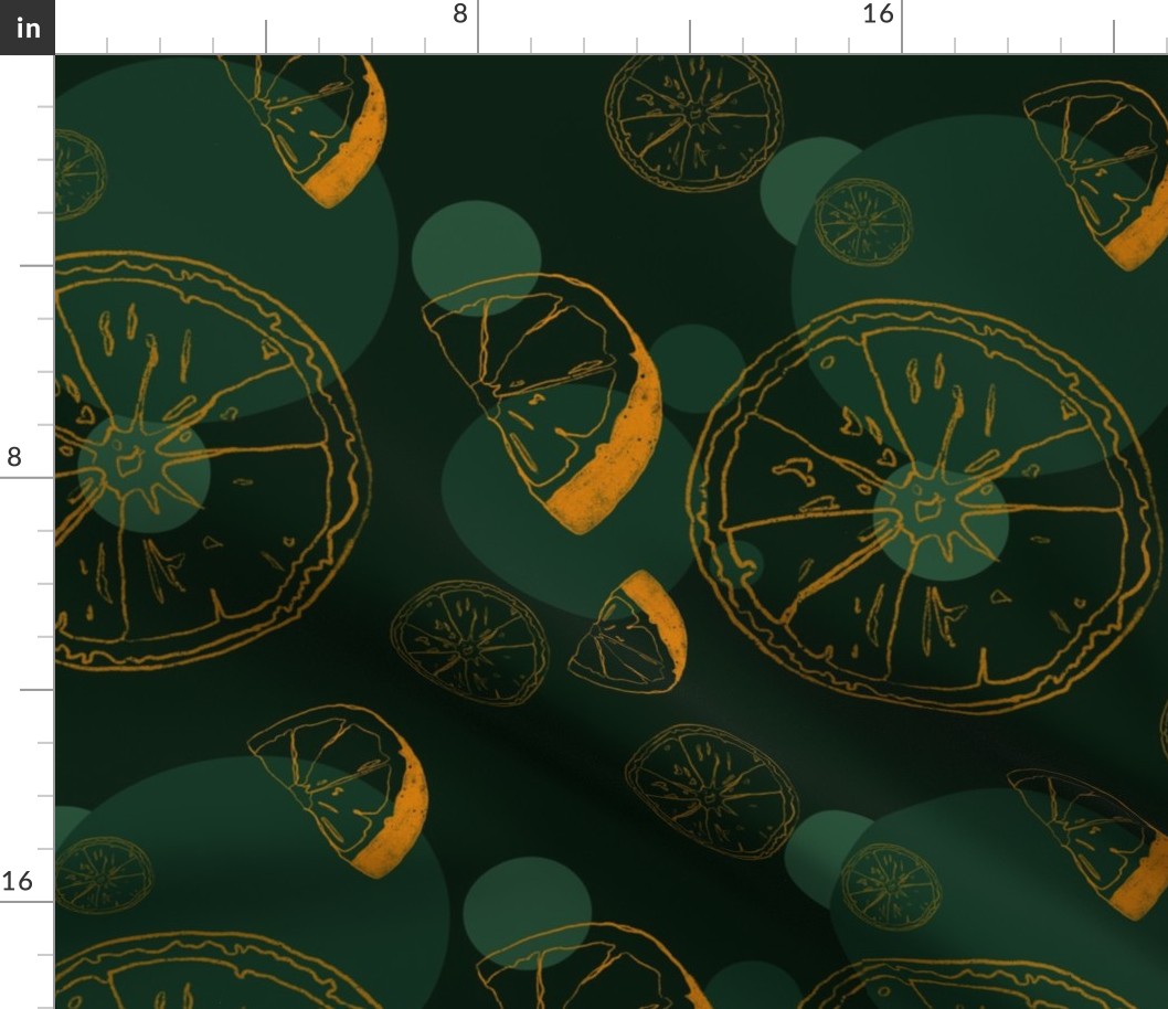 Stamped Oranges on Rich Green