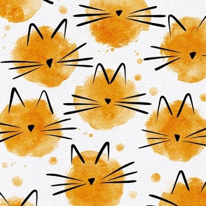 cat - ellie cat marigold - watercolor drops cat - cute cat fabric and wallpaper