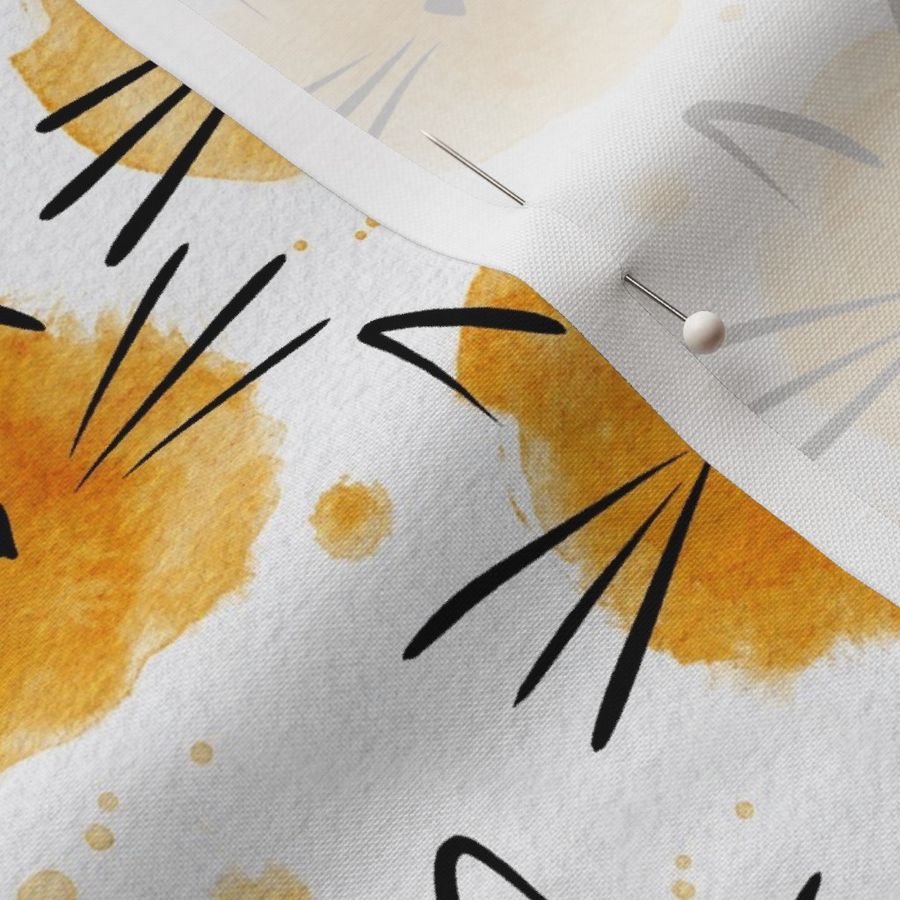 small scale cat - ellie cat marigold - watercolor drops cat - cute cat fabric and wallpaper