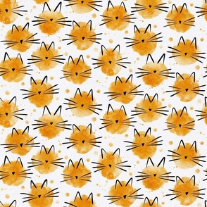 small scale cat - ellie cat marigold - watercolor drops cat - cute cat fabric and wallpaper