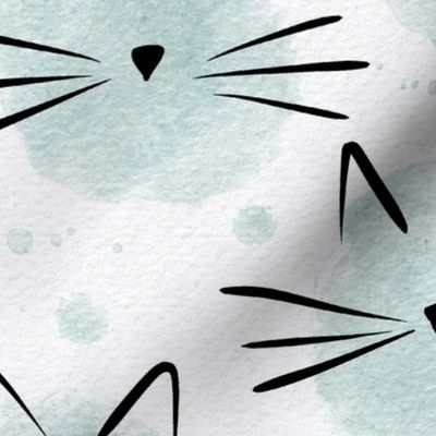 cat - ellie cat sea glass - watercolor drops cat - cute cat fabric and wallpaper