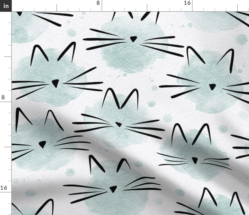 cat - ellie cat sea glass - watercolor drops cat - cute cat fabric and wallpaper