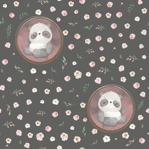 pink panda blush floral grey