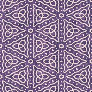 Geometric Celtic Knot Triangles Batik Block Print in Orchid Purple and Blush Pink (Large Scale)