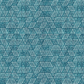 Vintage Geometric Striped Triangles Batik Block Print in Teal Lagoon and Sea Glass (Medium Scale)