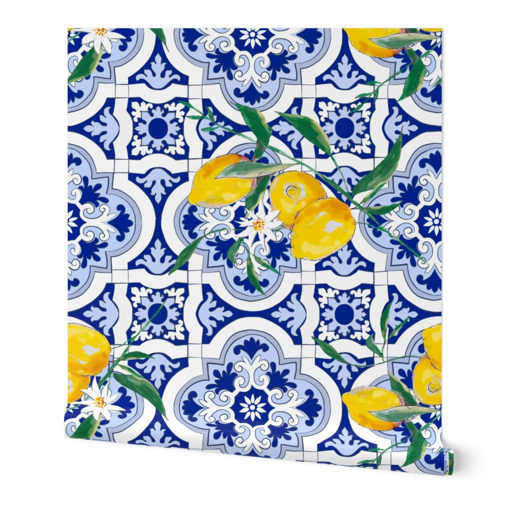 Portuguese tiles,lemons,floral art