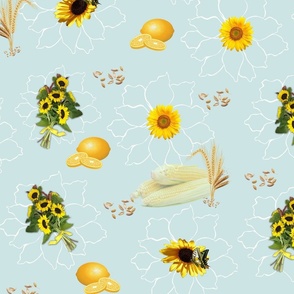 Mint green with sunflowers_lemons_and corn