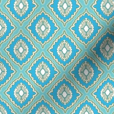 Arabetto Nuovo Damask (3 inch) in Spa Blue and Aqua