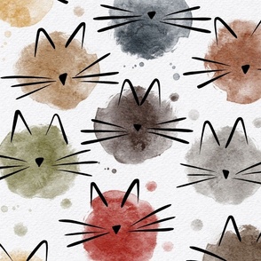 cat - ellie cat earthy - watercolor drops cat - cute cat fabric and wallpaper