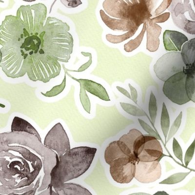 Floral Collage - spring green watercolors 