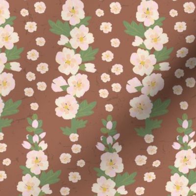 Vintage style Hollyhocks - browns, creams and pinks in this retro floral design.