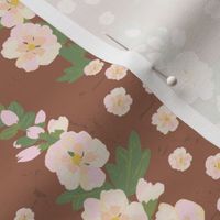 Vintage style Hollyhocks - browns, creams and pinks in this retro floral design.