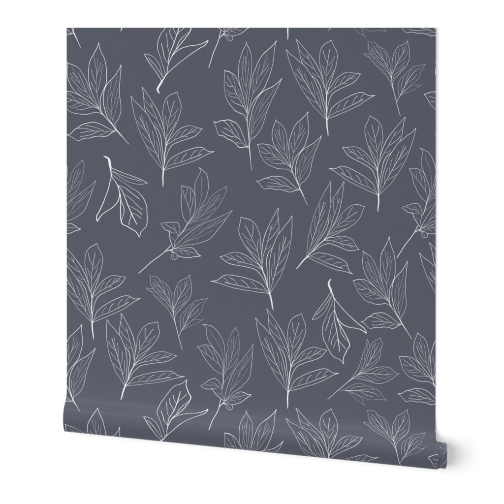 Blue White Peony Leaves Design #06