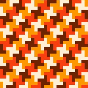 Retro houndstooth geometrics check orange brown