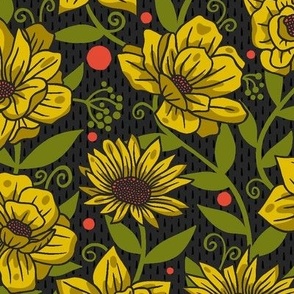 Simple Summer Flowers on Yellow / Large Scale