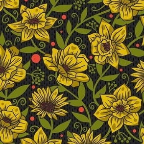 Simple Summer Flowers on Yellow / Medium Scale
