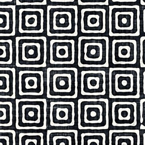 Geometric Concentric Squares Batik Block Print in Graphite Black and Natural White (Large Scale)