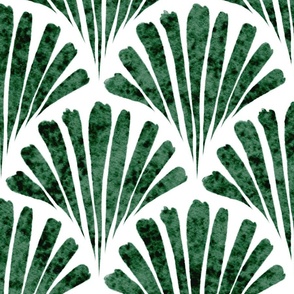 abstract watercolor fan - emerald green scallop - emerald green wallpaper