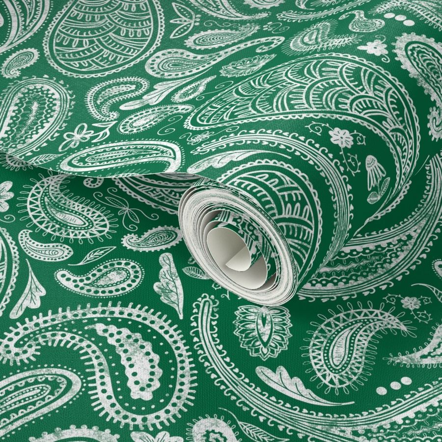 Modern Distressed Paisley, Emerald Green by Brittanylane