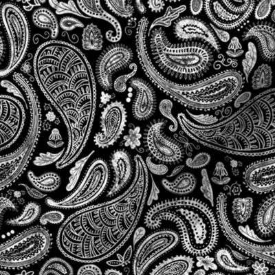 Modern Distressed Paisley, White on Black by Brittanylane