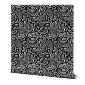 Modern Distressed Paisley, White on Black by Brittanylane