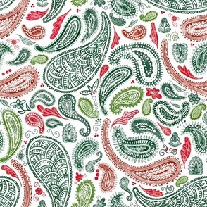 Christmas Paisley, Red and Green on White by Brittanylane