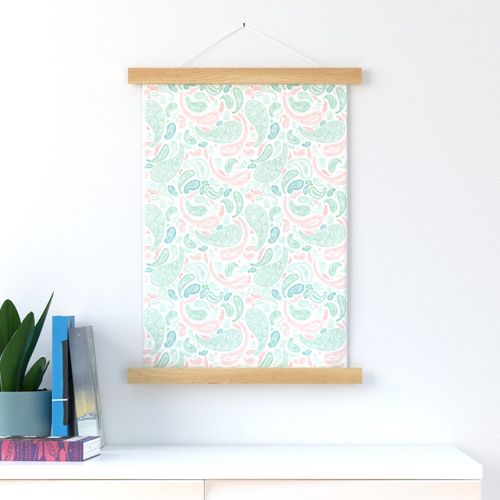 Modern Distressed Paisley, Pink and Green on White by Brittanylane