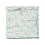 Modern Distressed Paisley, Pink and Green on White by Brittanylane