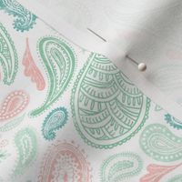 Modern Distressed Paisley, Pink and Green on White by Brittanylane