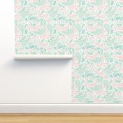 Modern Distressed Paisley, Pink and Green on White by Brittanylane