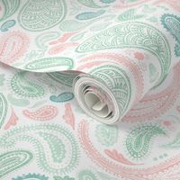 Modern Distressed Paisley, Pink and Green on White by Brittanylane
