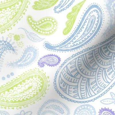 Pastel Comforts: Modern Distressed Paisley Jumbo in Honeydew, Lilac, and Sky Blue by Brittanylane