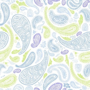 Pastel Comforts: Modern Distressed Paisley Jumbo in Honeydew, Lilac, and Sky Blue by Brittanylane