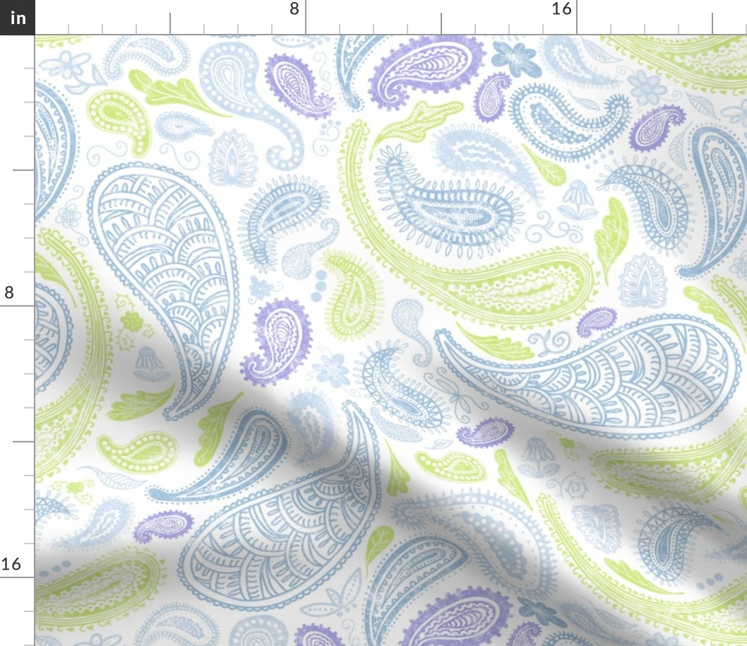 Pastel Comforts: Modern Distressed Paisley Jumbo in Honeydew, Lilac, and Sky Blue by Brittanylane