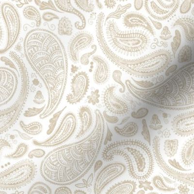 Modern Distressed Paisley, Tan on White by Brittanylane