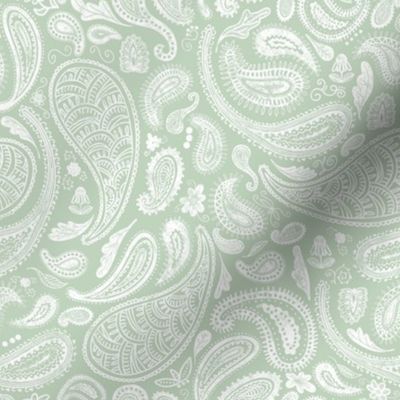 Modern Distressed Paisley, White on Sage by Brittanylane