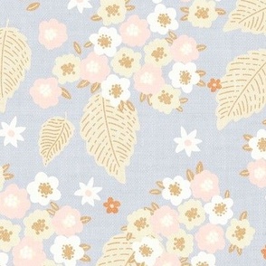 Small Spring Florals French Blue Linen