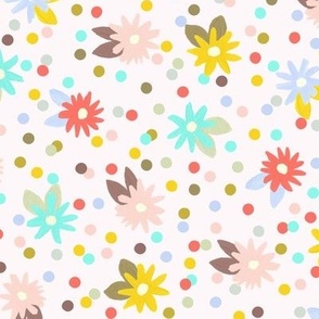 Bright Colorful Flowers with Polka Dots | Small | Hand-Painted Pattern of Flowers in Rainbow Colors